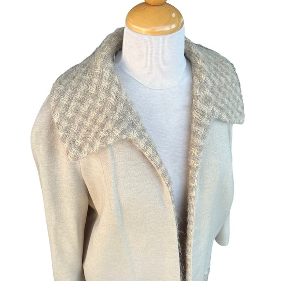 Vintage Lilli Ann Knit Boucle Trim Coat Cream Tan Basketweave Pattern 60s GUC - Picture 3 of 16